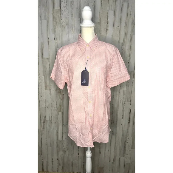 NWT Ben Sherman Men's Short Sleeve Pink Linen Blend Button-Up Shirt Size Medium - Picture 1 of 6